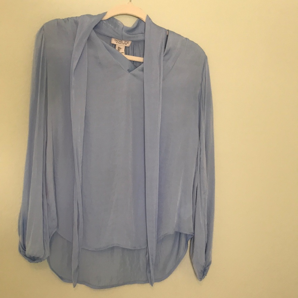 Rachel Zoe light blue long sleeve blouse satin
